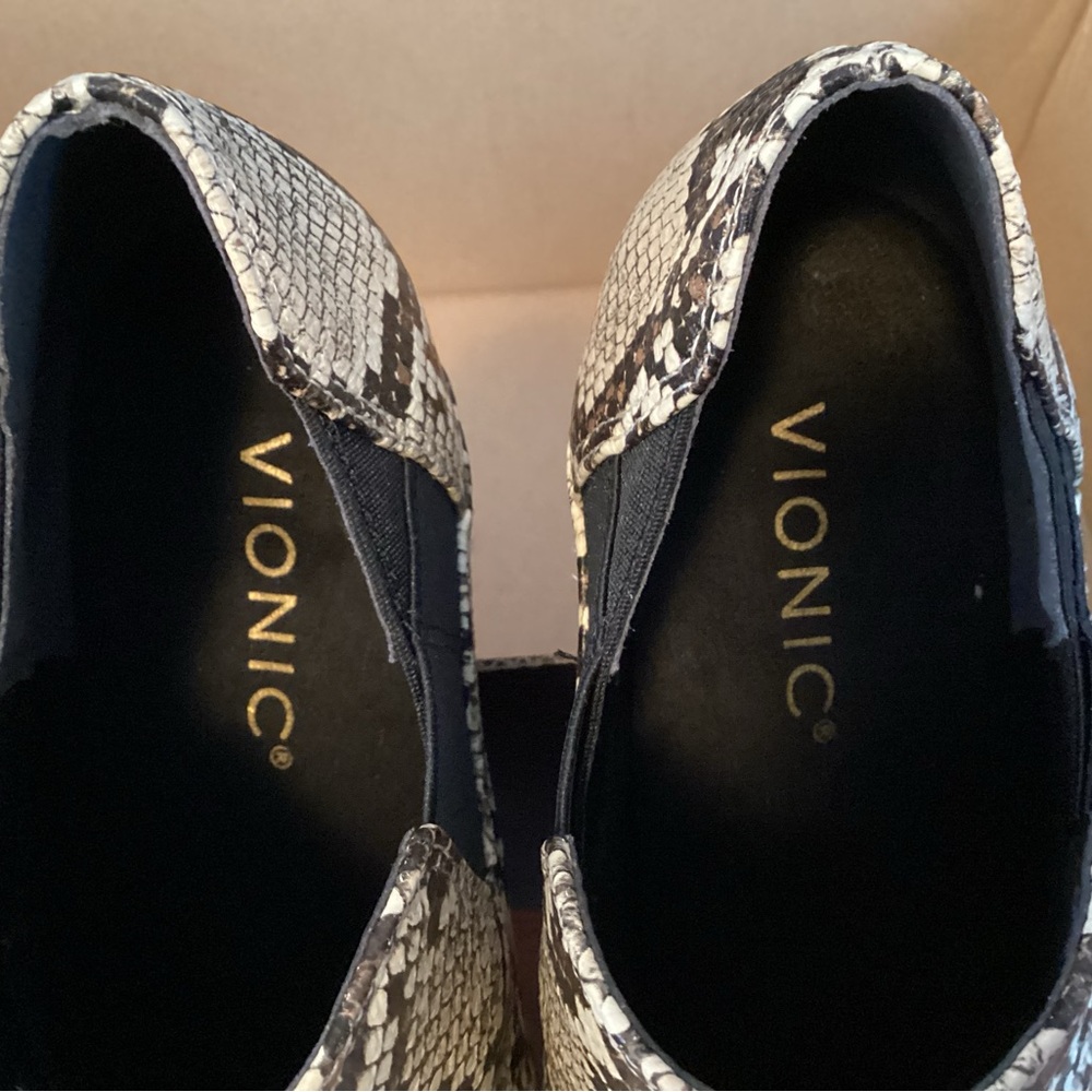 Vionic Snake-Print Ankle Booties in Cream and Black - Picture 2 of 7